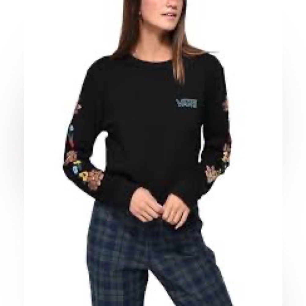 Vans cropped Long Sleeve “Lizzie” top with Floral Sleeves. Medium